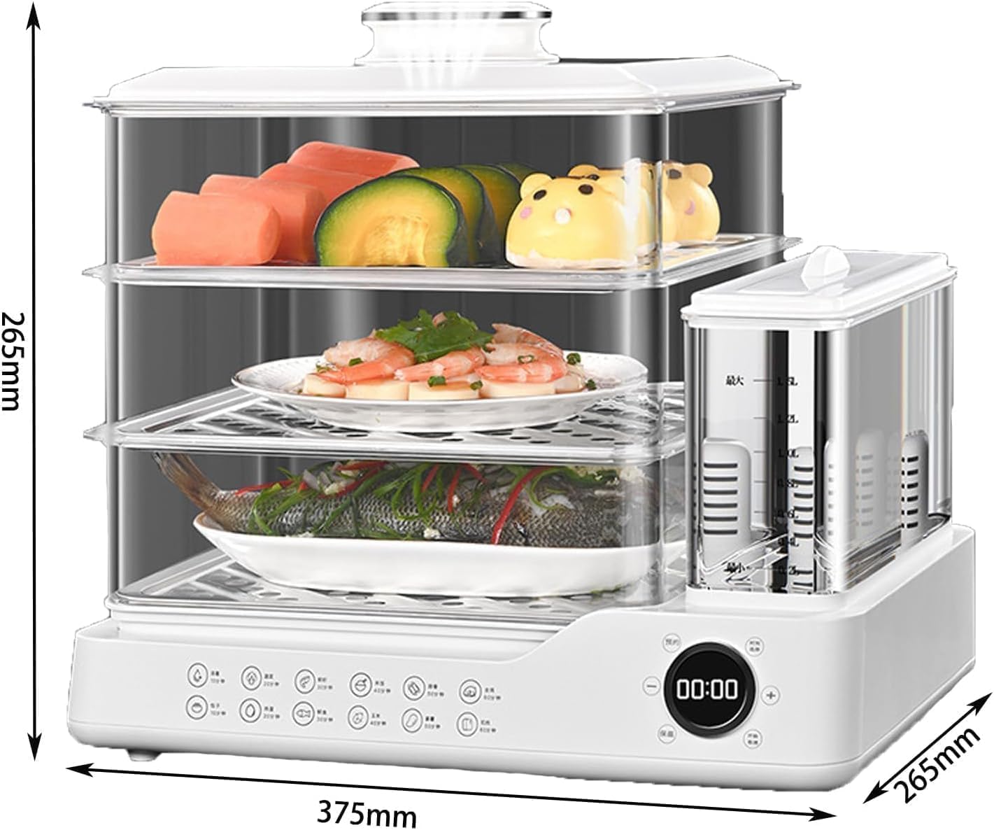 Elektryczny parowar do żywności, 24 l, 3-poziomowy ze zbiornikiem na wodę 1,5 l, rezerwacja 24 h, szybka para 800 W, zapobieganie spalaniu, idealny do warzyw i zbóż