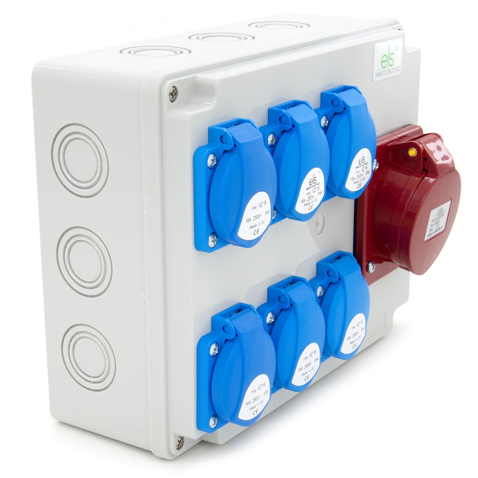 ELS Elektrotechnika Distributore di corrente da parete 6 x 230 V Schuko + 1 x CEE 16 A, distributore di presa cablato, per interni ed esterni