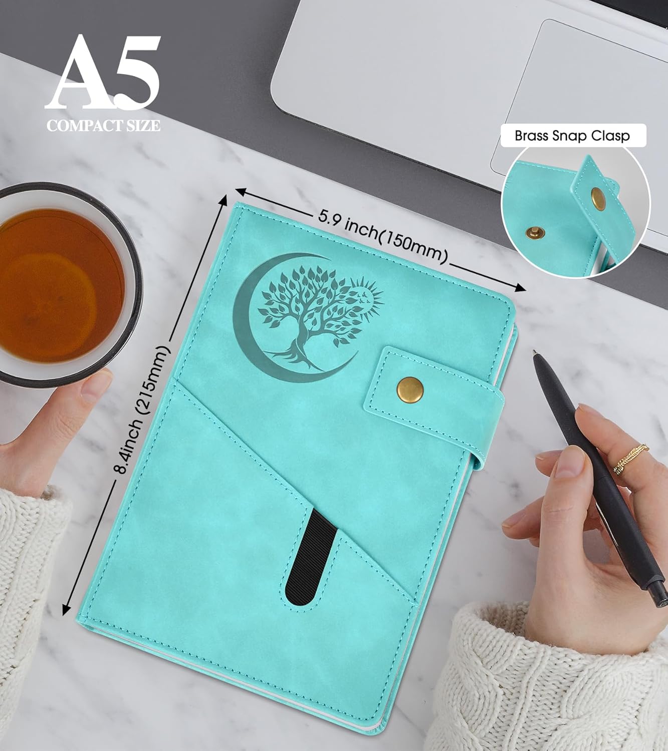 Blank Journal Notebook, A5 Hardcover Leather Sketchbook with 200 Pages Thick Blank Paper for Men Women, Unlined Drawing & Writing Journal, 5.9" x 8.4" Plain Notebook (blue) thumbnail