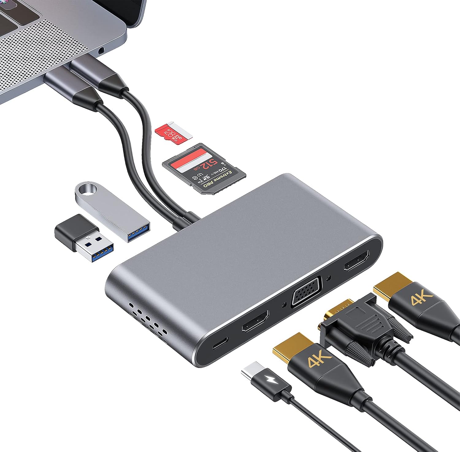 USB C Hub,8-in-2 USB C Adapter Docking Station with Dual HDMI 4K,VGA Compatible with MacBook Pro 2020-2016 13/15/16",MacBook Air 2020-2018,USB 3.0/2.0,100W Power Delivery,SD/Micro SD Card Reader