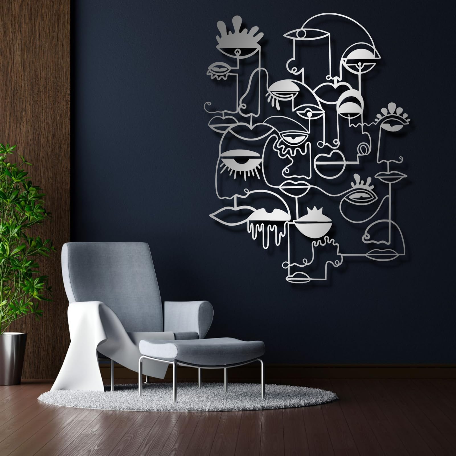 Tableau Abstrait Picasso en métal Noir, décoration Murale Pablo Line en métal, Sculpture Moderne Abstraite Picasso pour Salon, Couloir et escaliers (doré, 70 cm L x 54 cm l)