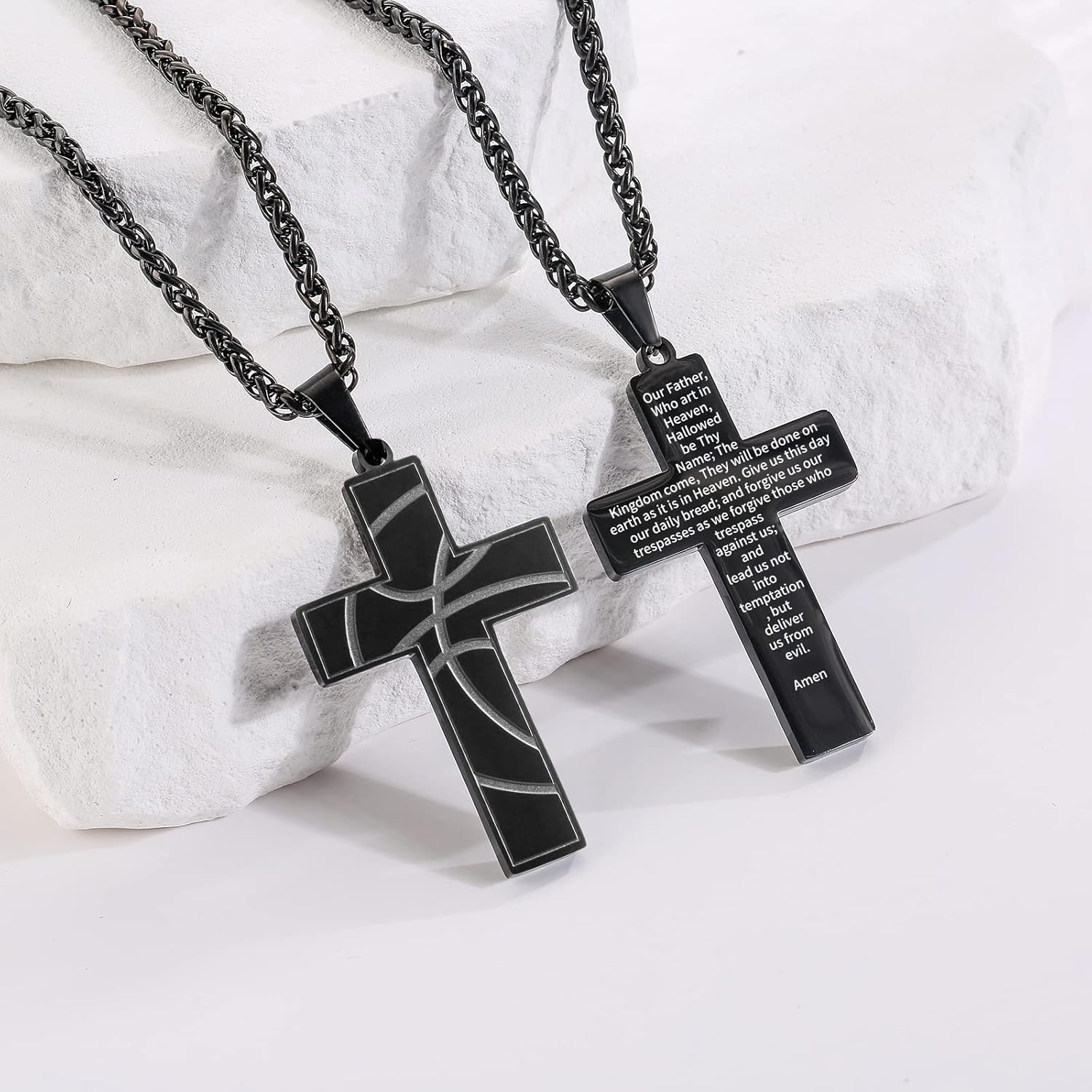Basketball Cross Necklace for Boys Men, Stainless Steel Bible Verse Pendant Chain, Christian Religious Jewelry Gifts for Son Teen Boys - Image 2