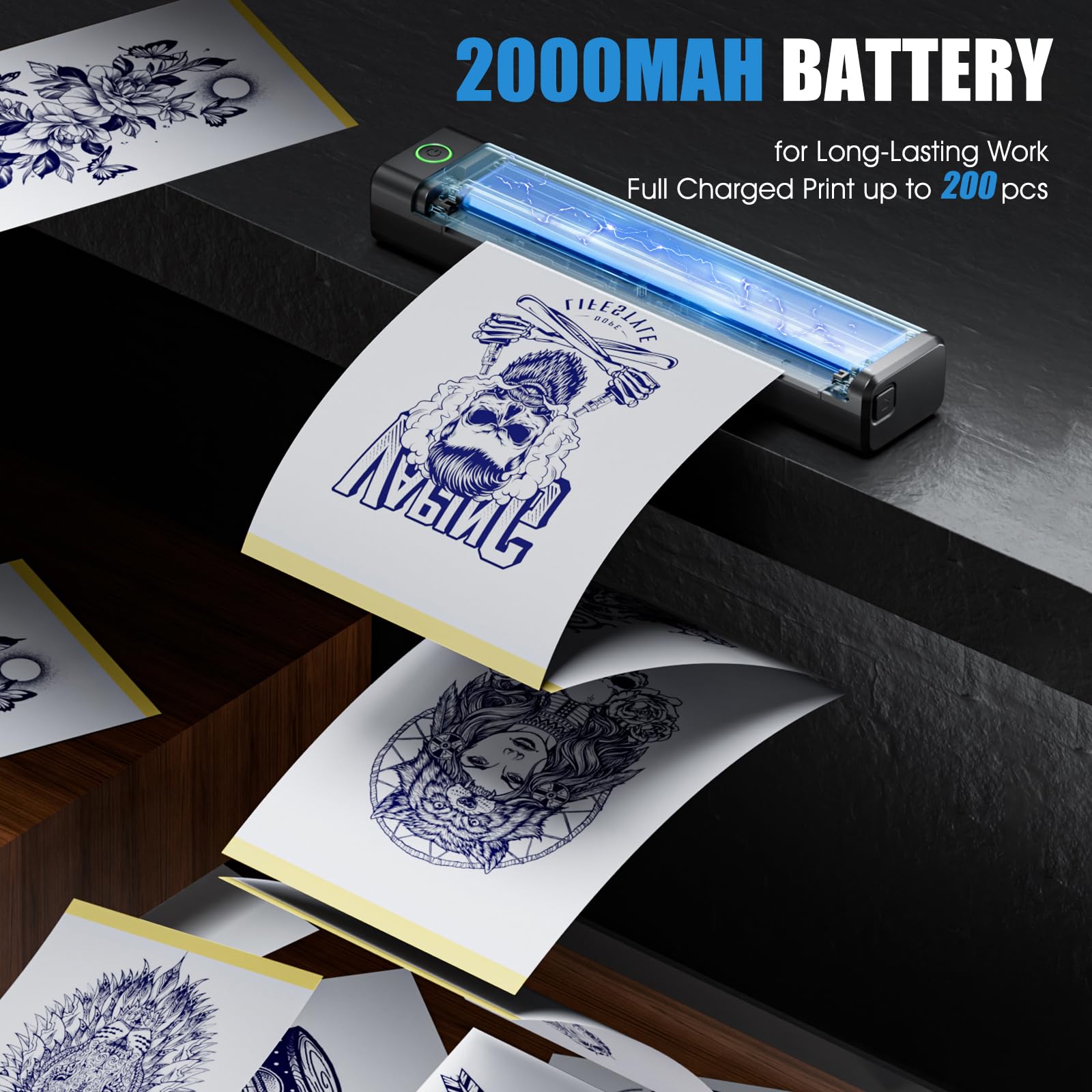 H1 Tattoo Drucker Bluetooth Tattoo Stencil Printer mit 10pcs Transferpapier, Stencil Drucker Tattoo Printer Thermodrucker Kompatibel mit Smartphone PC Tablet
