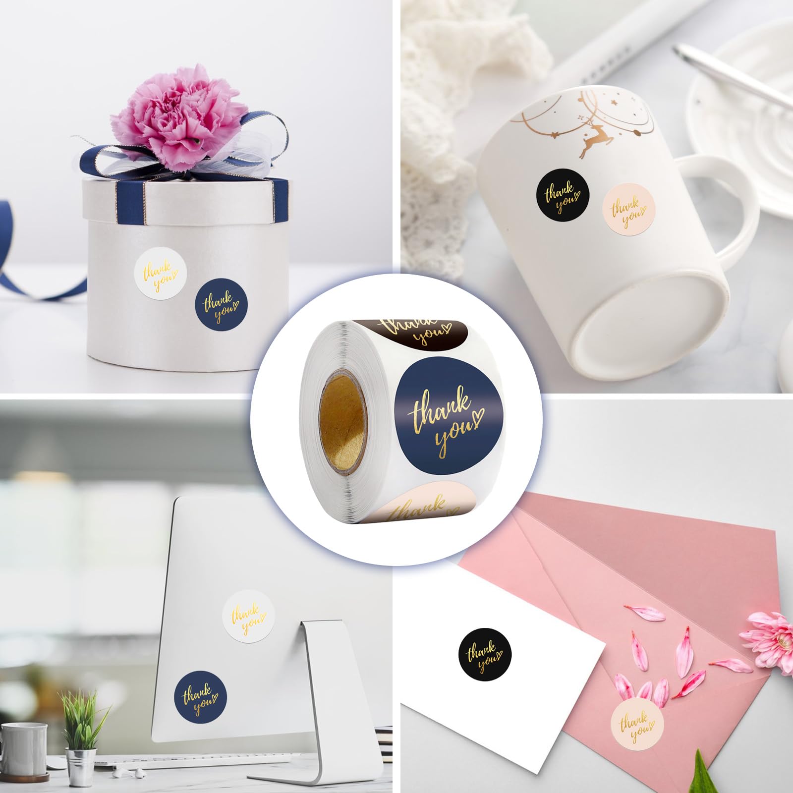 500 Blush Gold 1" Round Self Adhesive Thank You STICKERS DIY Craft