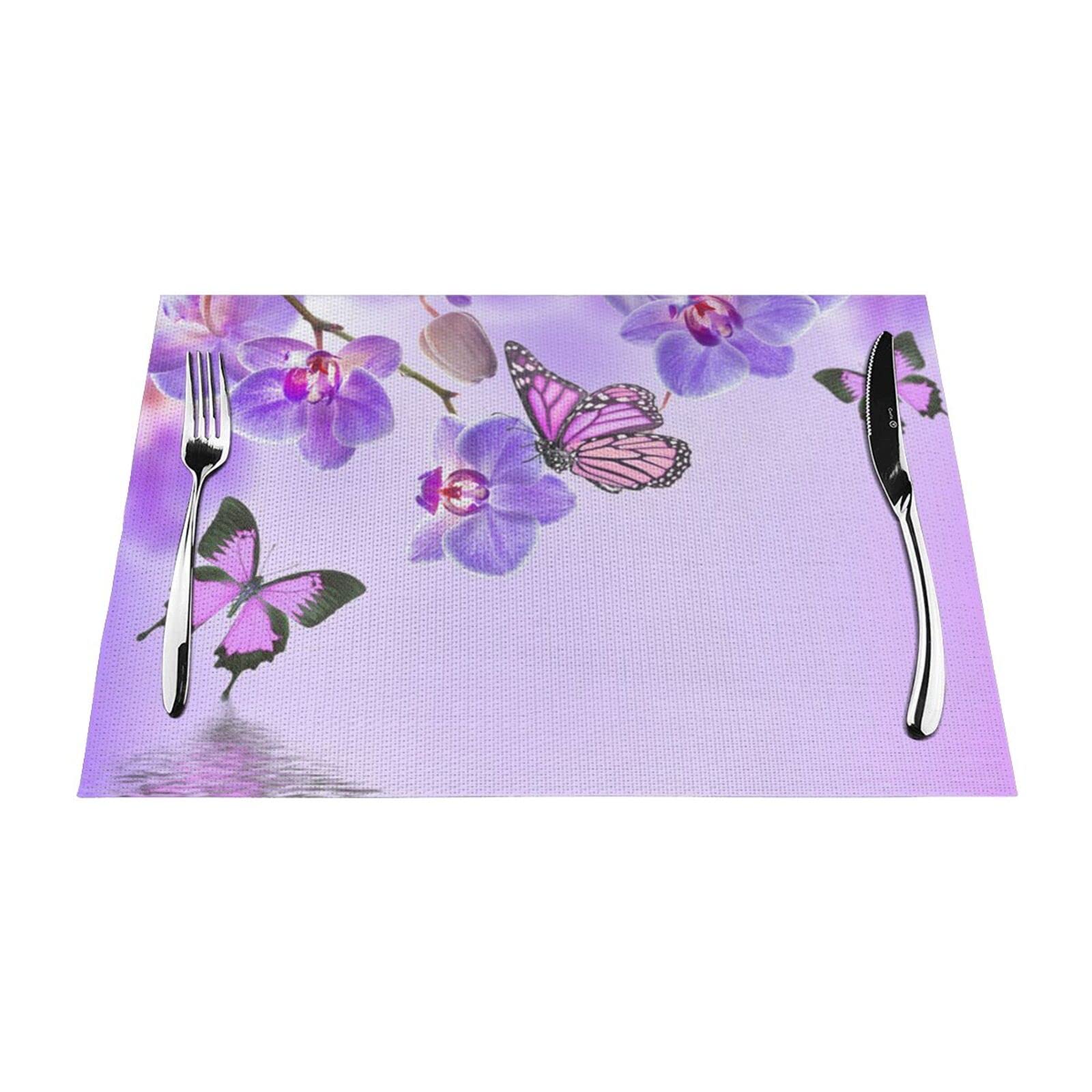 Set de table violet papillon résistant à la chaleur lot de 4 pièces pour repas