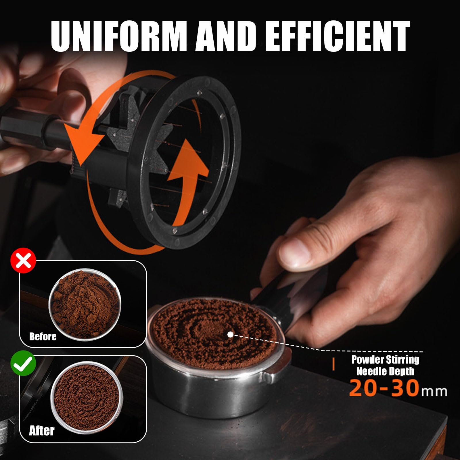 WDT Tools, mieszadło do espresso, narzędzie do dystrybucji dla baristy, narzędzie do dystrybucji 8 igieł, narzędzie rozdzielające, automatyczne obracanie jednym przyciskiem i regulowana głębokość