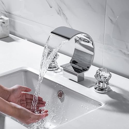 Miniatura 9 de BANGPU Grifo de lavabo de baño de cascada de 8 pulgadas, grifo de llenado de bañera de montaje de arco alto, 2 pomos de cristal, grifo mezclador de