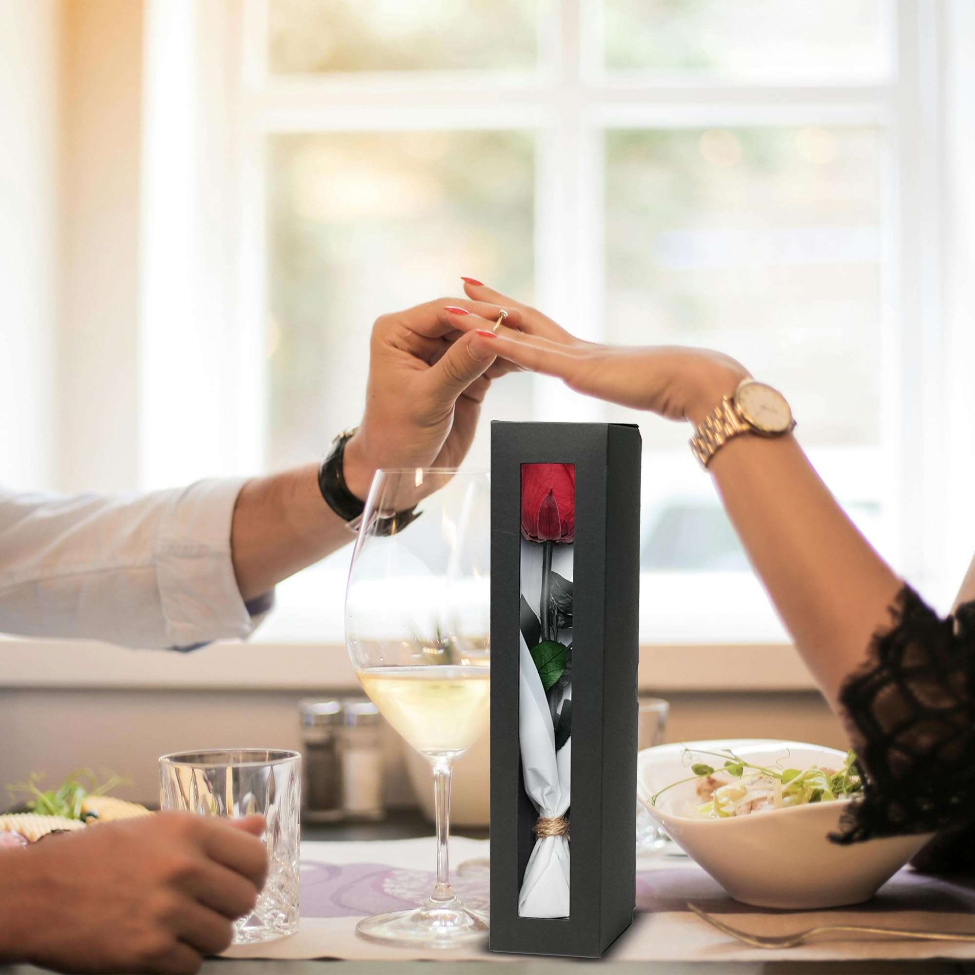 Joollurm Roses Éternelles Noires Avec Tige - Cadeau Femme, Fleurs Conservées Dans Coffret Exquis, Anniversaire Saint Valentin