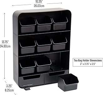 Mind Reader "Baggy" Tea Bag holder and Condiment Organizer, Black 4.33" L x 10.24" W x 13.11" H TBORG-BLK