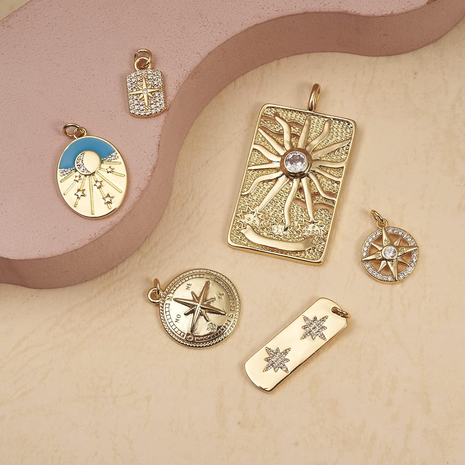 6 Pcs Brass Cubic Zirconia Pendants Rectangle Brass Star Charm Pendant Golden for Jewelry Necklace Bracelet Earring Making Crafts - Image 5