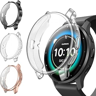 Fintie 3 Packs Screen Protector Case Compatible with Garmin Venu 3S (41mm), Soft TPU Plated Bumper Full Cover Protective Cases [Scratch-Proof], Black/Rose Gold/Clear