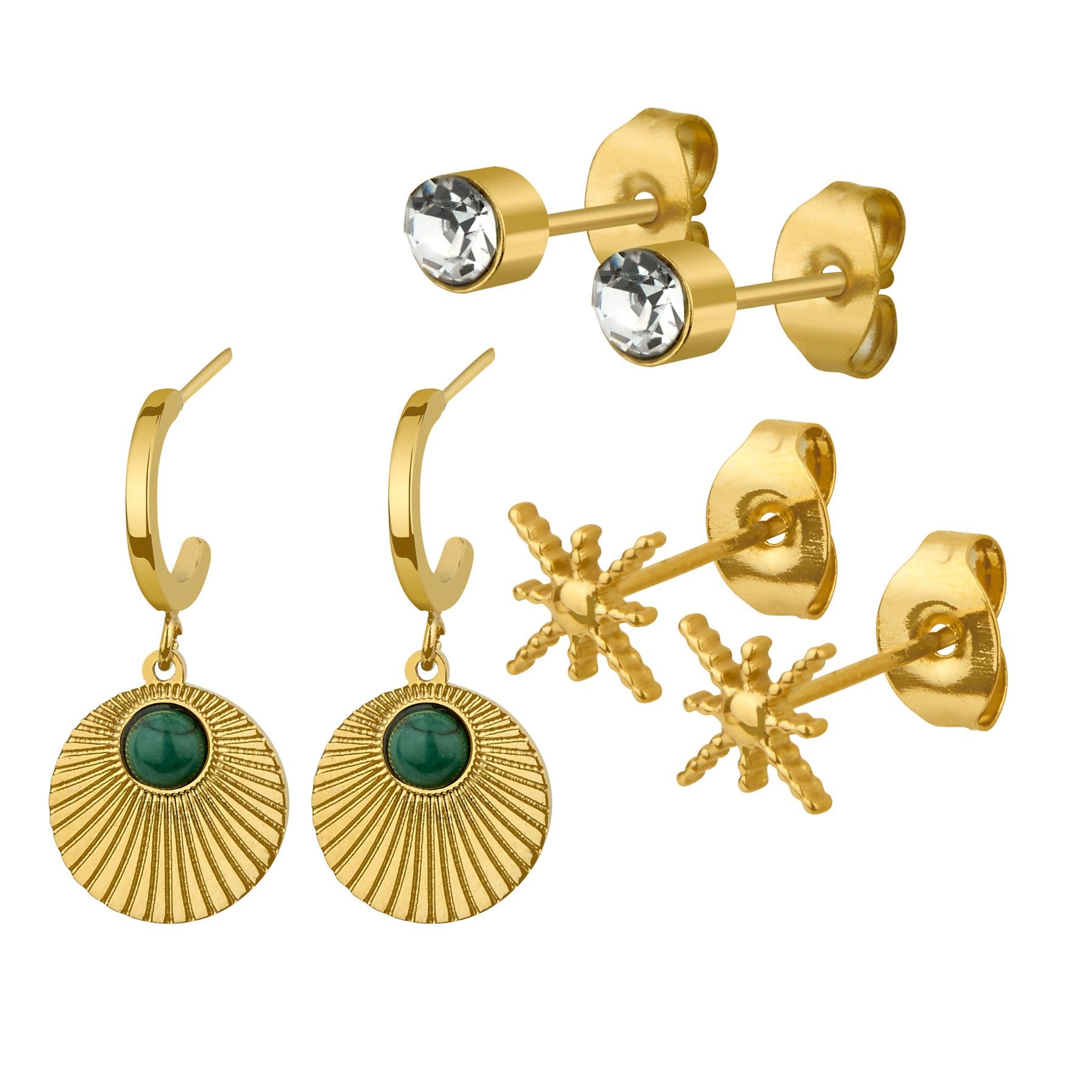 Set de bijoux créoles et boucles d'oreilles vert or idée cadeau - 5