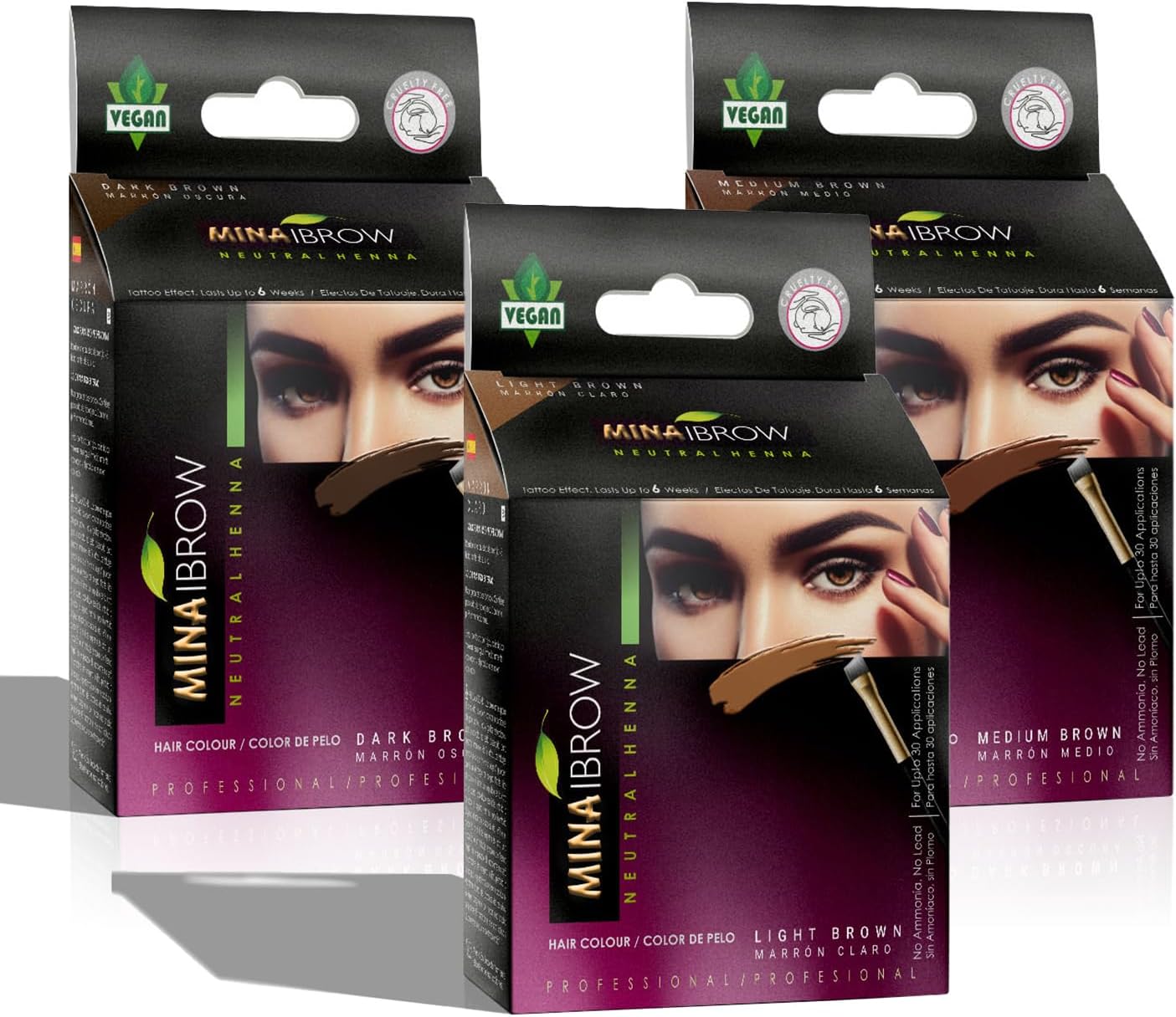 MinaiBrow Tinting Kit | Natural Spot Coloring Powder, Smudge Proof Formula | Instant Multi-Shade Brows (Dark, Light & Medium Brown)