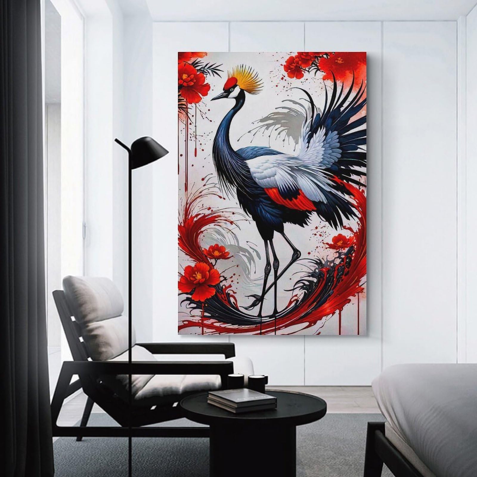 Junmoney Unframe-Style-18 Japanese Crane Canvas Wall Picture, 08X12inch(20X30cm), For Wall Displays, Bedrooms Or Room Updates, Wall Decor Suited To Curated Displays