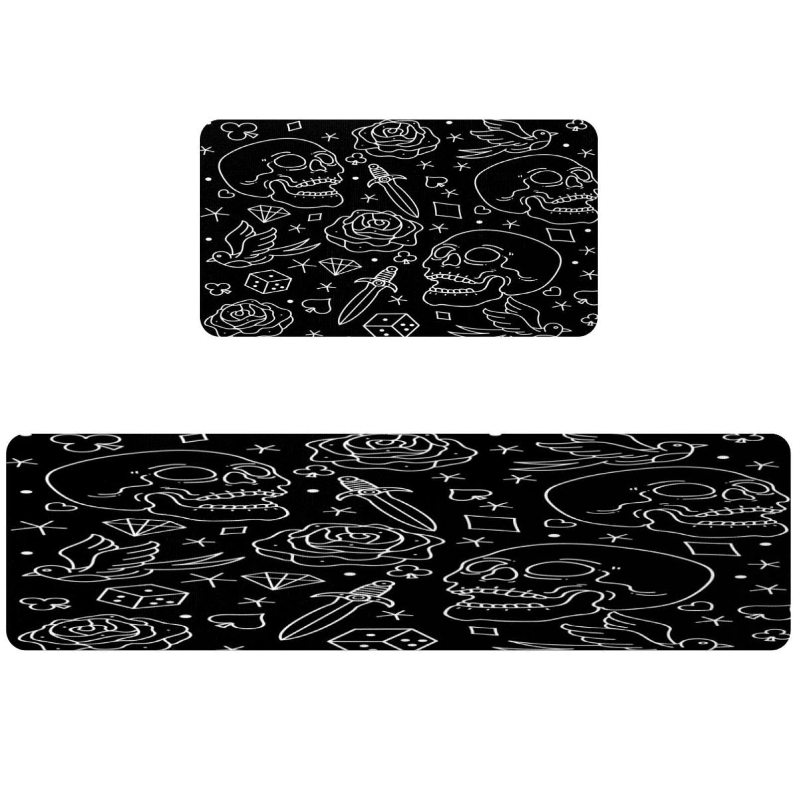 Alfombrillas de cocina con diseño de calavera lavables y antideslizantes pack de 2