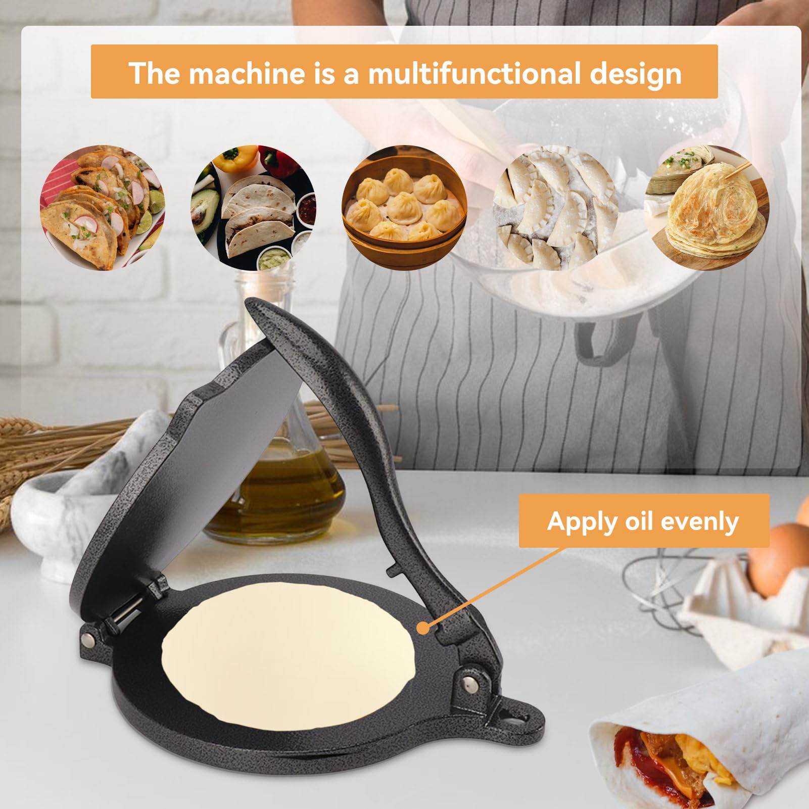 Prensa Para Tortillas, Máquina Para Hacer Tortillas Manual Roti Maker Prensa Para Masa Máquina Para Quesadillas Prensa Para Tortillas De Aleación De Aluminio Prensa Para Rotis Prensa(16cm-Negro)