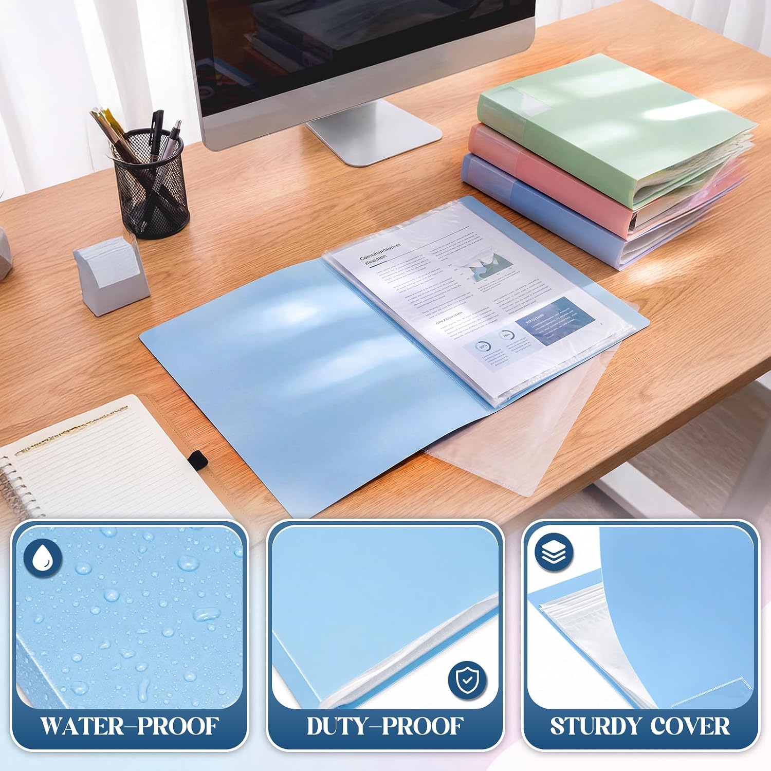 Zhehao 8 Pack 80 Pocket Binder with Plastic Sleeves 9"x12" Portfolio Folder Clear Sheet Protectors Large Presentation Book for Artwork Document Organizer School Office Paper Certificate A4(Pastel)
