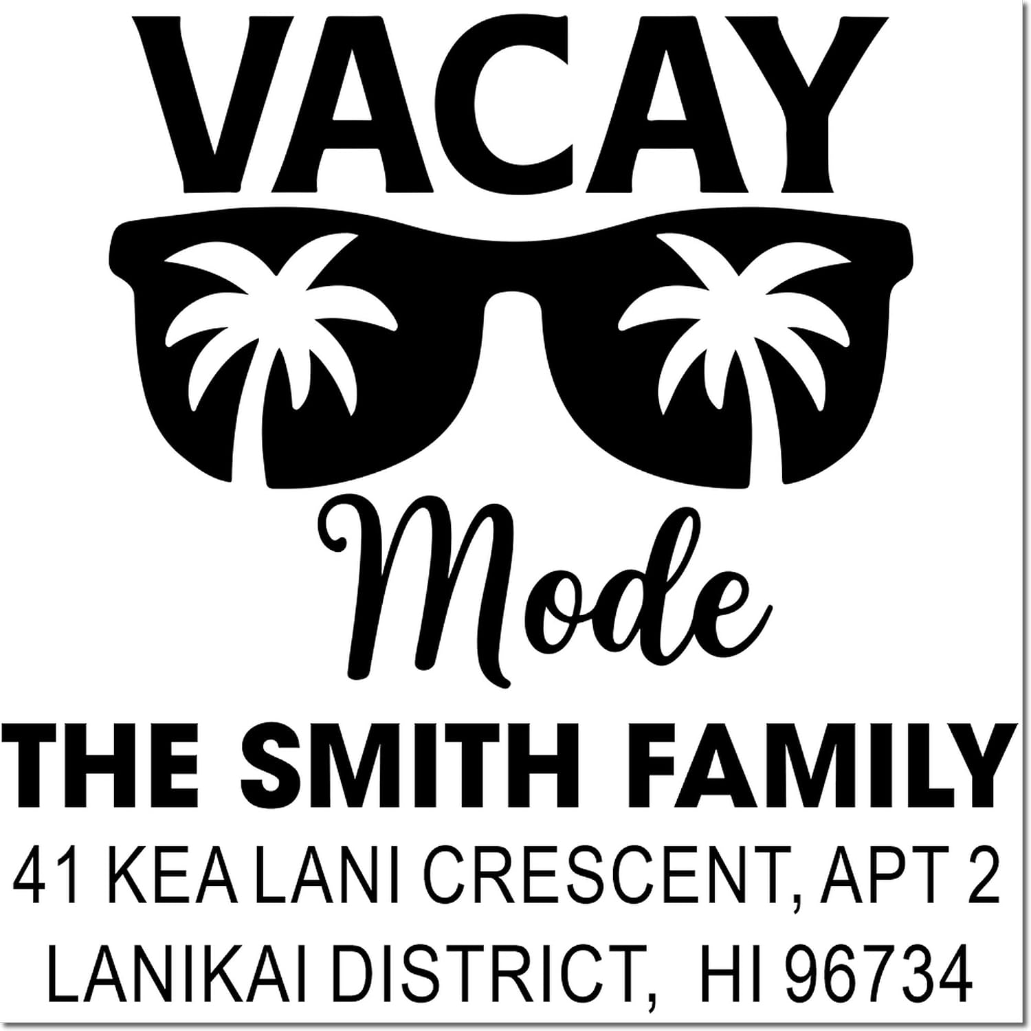 Tropical Vacation Vibes, Sunglasses Rubber Stamp for Cards, Standard 1-5/8 Square Wood Handle, Personalized Vacation Chic Travel-Themed Stationery, DIY Crafting and Card Making