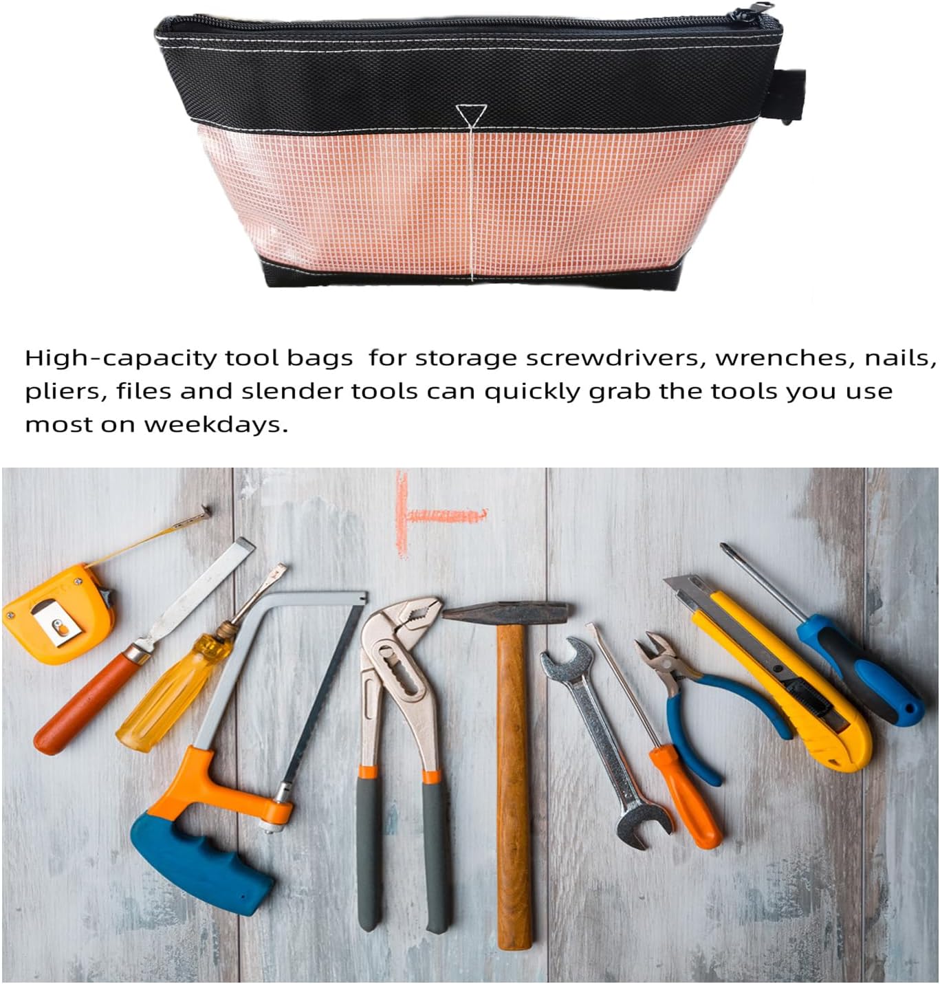 Clear Tool Pouch, Small Tool Pouch Bag with Mesh Window,Tool Pouches with Zipper, 12" Small Tool Bag,Utility Zipper Pouches for Organizing (1 PC)