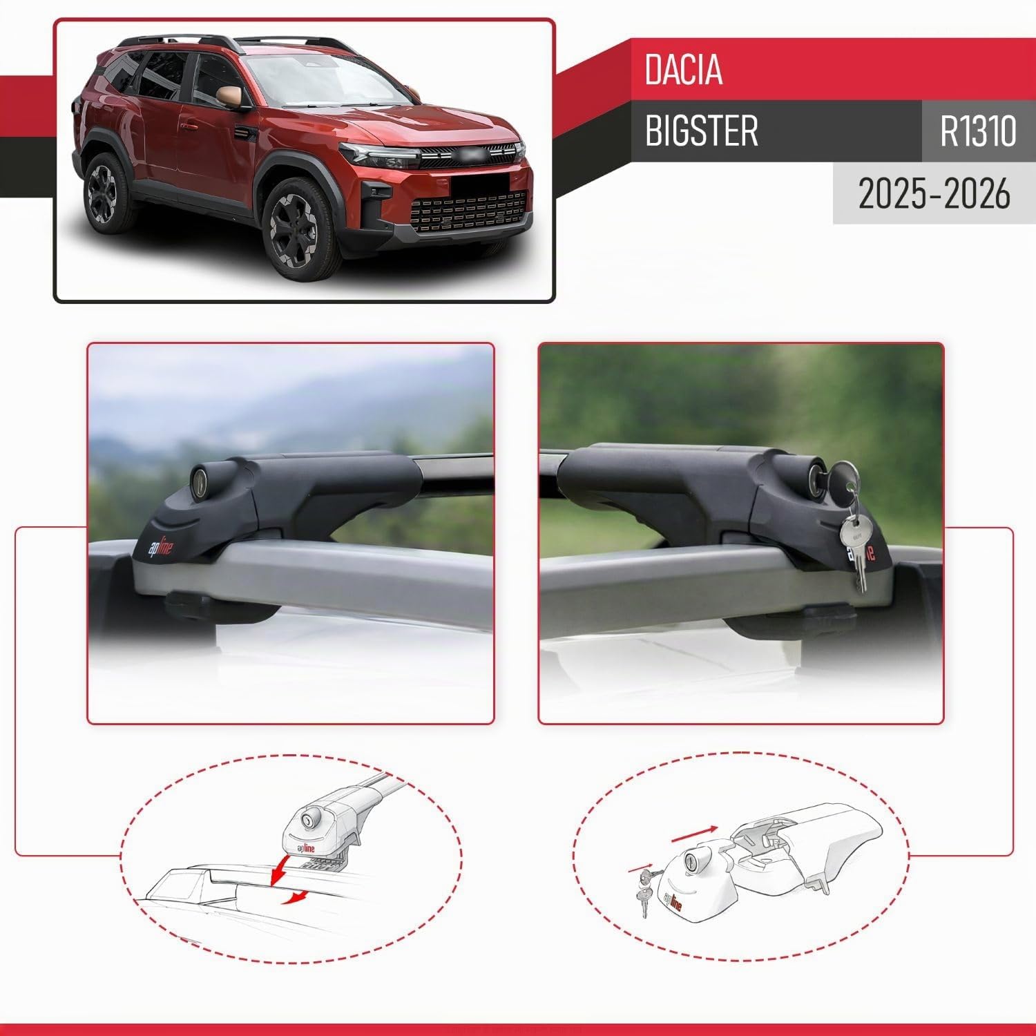 Kompatibel mit Dacia Bigster 2025-2026 ACE-1 Relingträger Dachträger Auto Gepäckträger Schwarz Aluminium 2 Stangen
