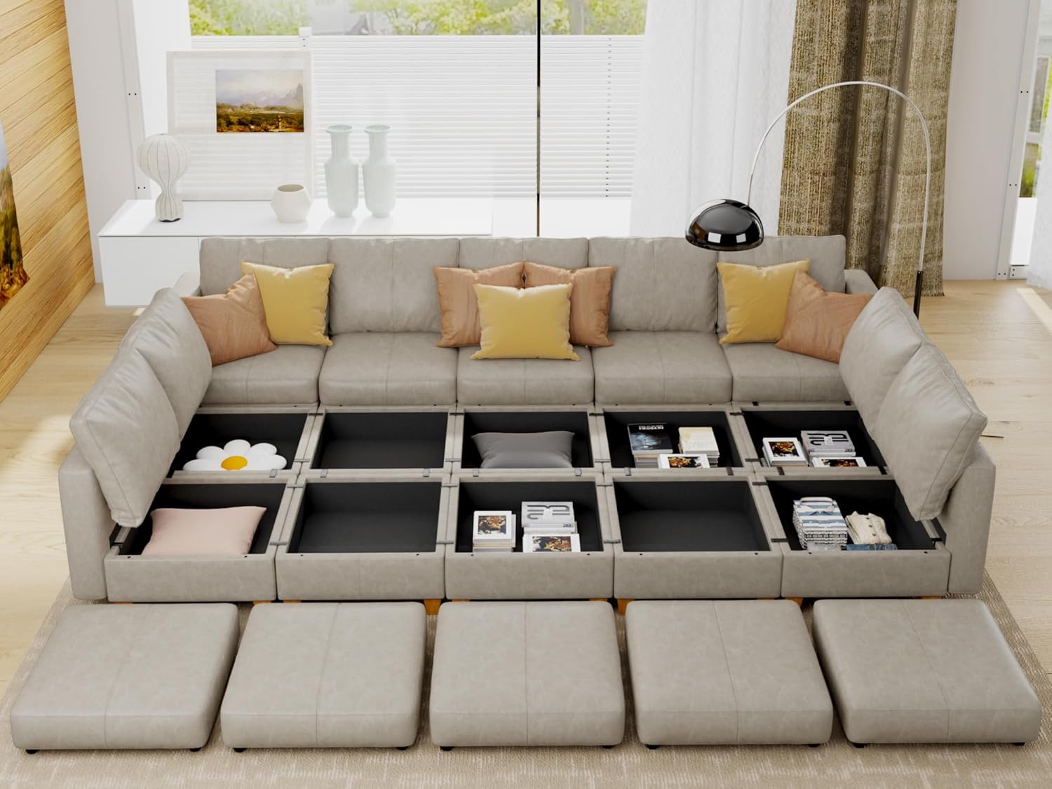 EASE MOOSE Modular Sectional Sofa Sleeper Couch with Storage, Faux Leather Sectional Large Moduar Sleeper Sofa Sectional Sofa Bed Modular Couch for Living Room