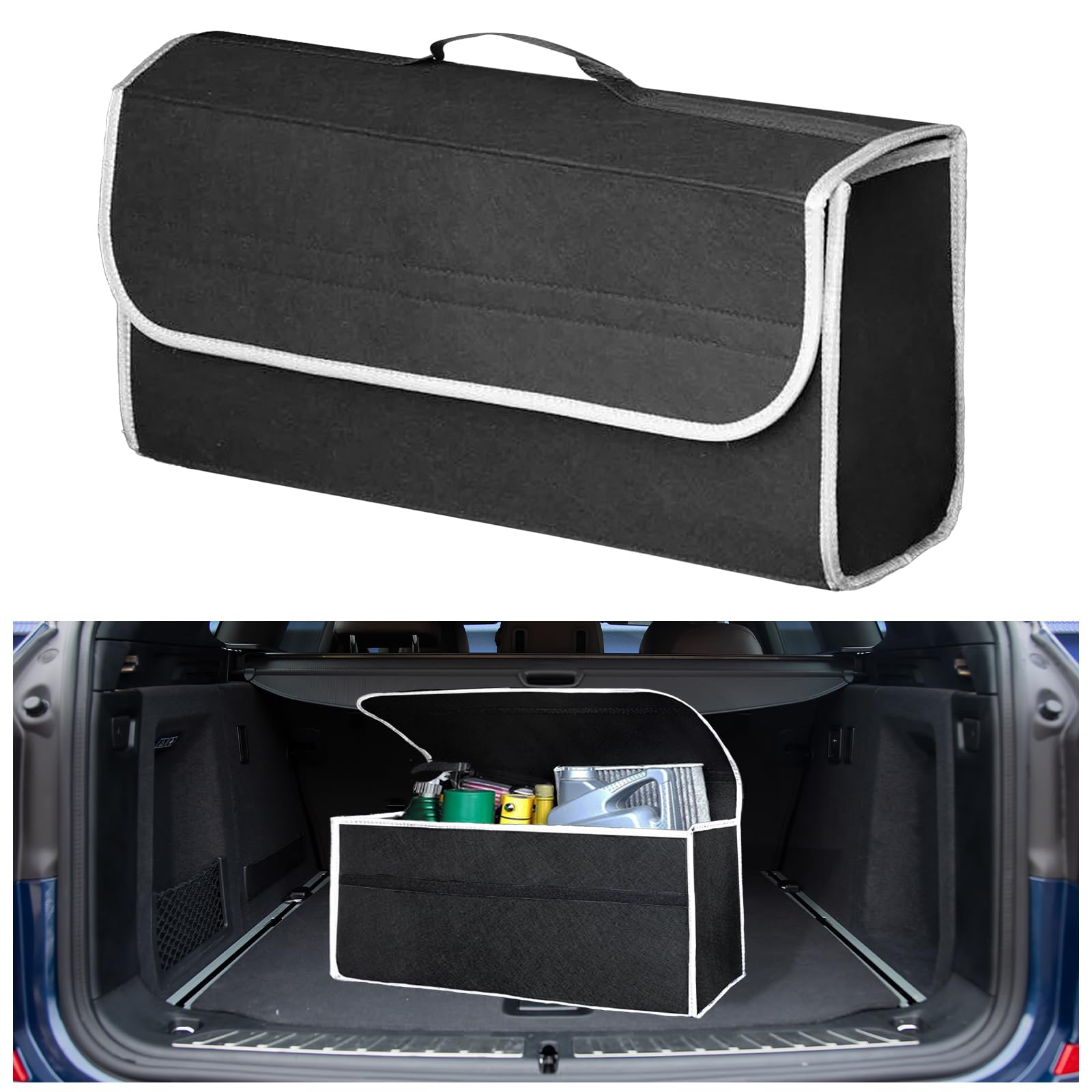 Vagcars 1Pc Car Boot Organiser Bag, Anti-Slip & Foldable Boot Tidy For Cars, Felt Trunk Tidy Bag For Storage Auto Tools & Interior Declutter, Universal Car Accessories For All Vehicles (1Pc)