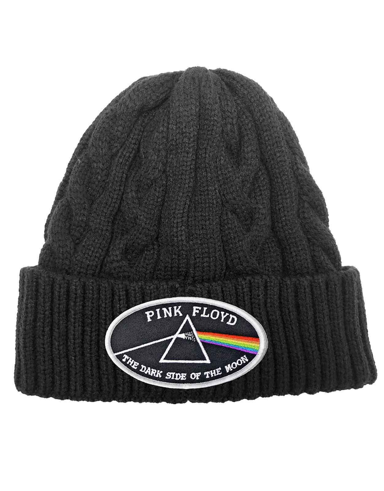Pink Floyd Women's Black Beanie Hat Dark Side Of The Moon White Border Official Cable Knit One Size