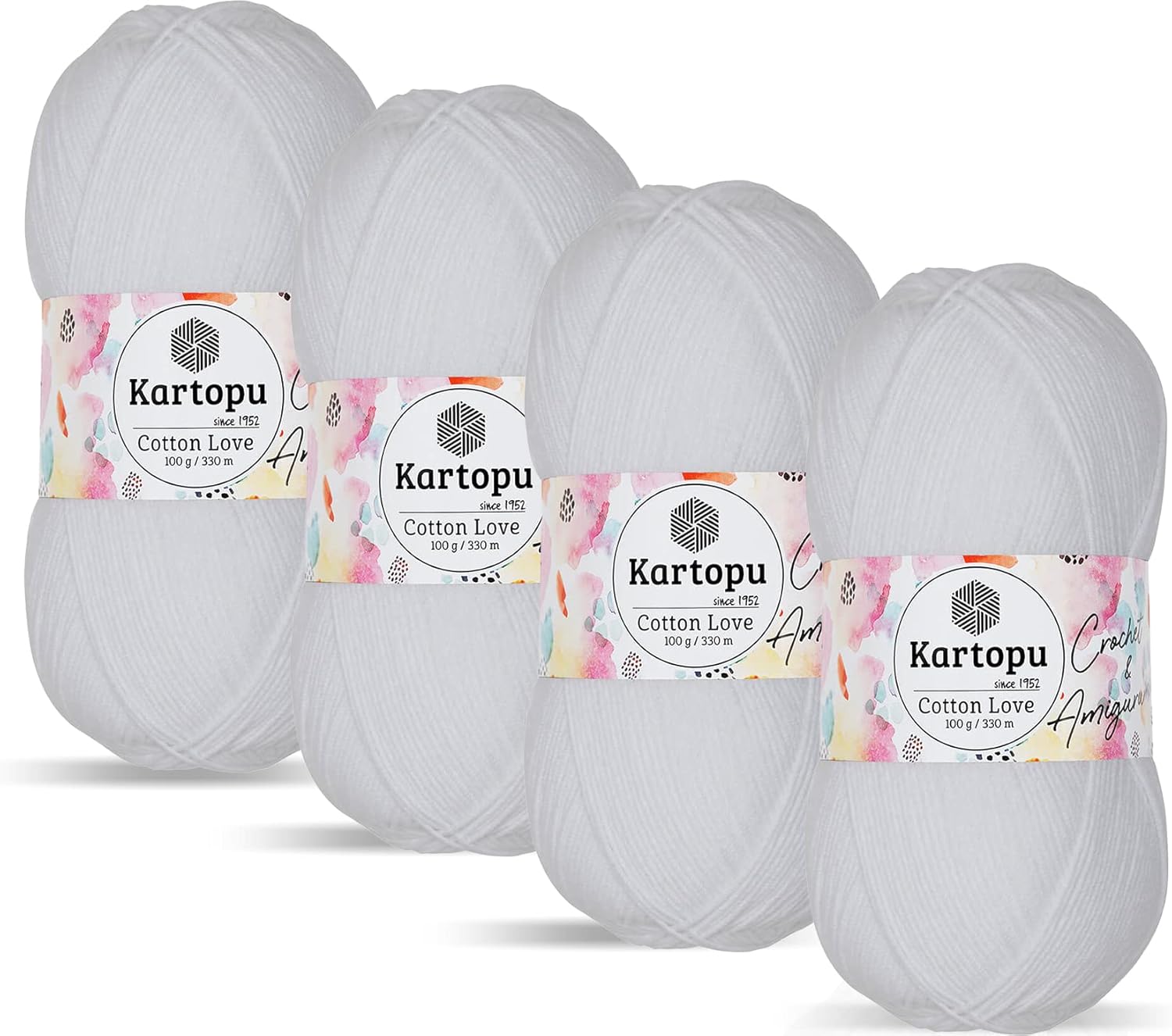 Kartopu Cotton Love,Cotton Knitting Yarn,Baby Knitting Yarn,Structure Very Soft,(4Balls) Each Skein(Ball) 3.53 Oz (100g) (White 010)