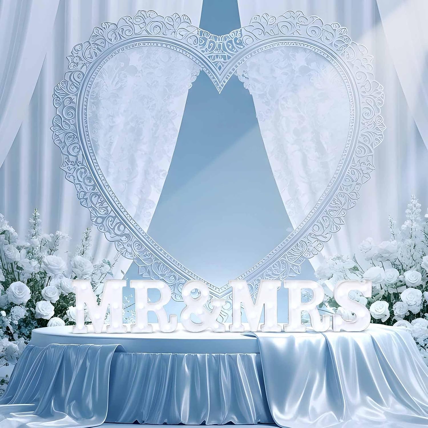 ROCEEI Mr and Mrs LED Wedding Signs for Table Light up Letters 6.42 in Shiny Freestanding Mr and Mrs Sign Lights for Marriage Anniversary Celebration Engagement Banquet Wedding Table Decoration
