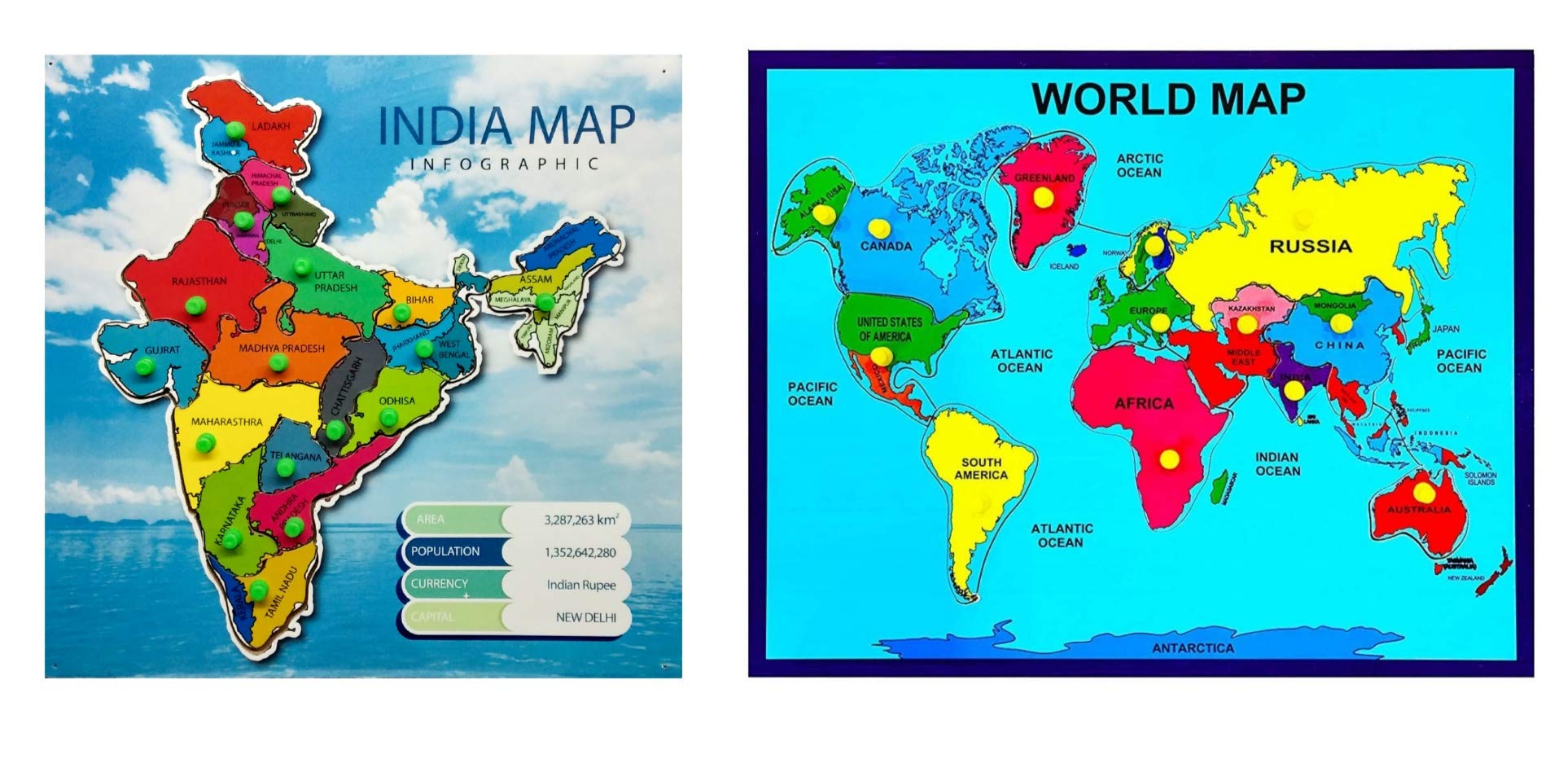 Wooden Puzzles Toddlers Combo of Colourful World Map & India Map Puzzles with Knobs, Educational Puzzle,Learning Aid for Boys and Girls,Kids, Students ,Size 38*30/30*30 cm (B08PBZ5DJN) Amazon Price History, Amazon Price Tracker