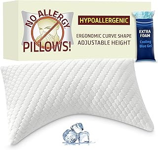 Hypoallergenic Adjustable Curved Pillow for Side Sleepers. Crafted with Non-Allergenic Materials. Memory Foam + Soft Bamboo Fabric Cover. Extra Foam Filling. Queen Size