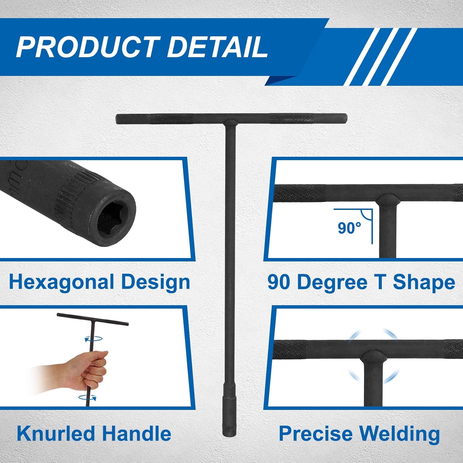 HARFINGTON 10pcs T-Handle Wrench Socket 7/8/9/10/11/12/13/14/17/19mm Metric High Carbon Steel 6-Point Spanner Socket with Long Reach for Motorcycle Bicycle Car Repair, Gray-Black