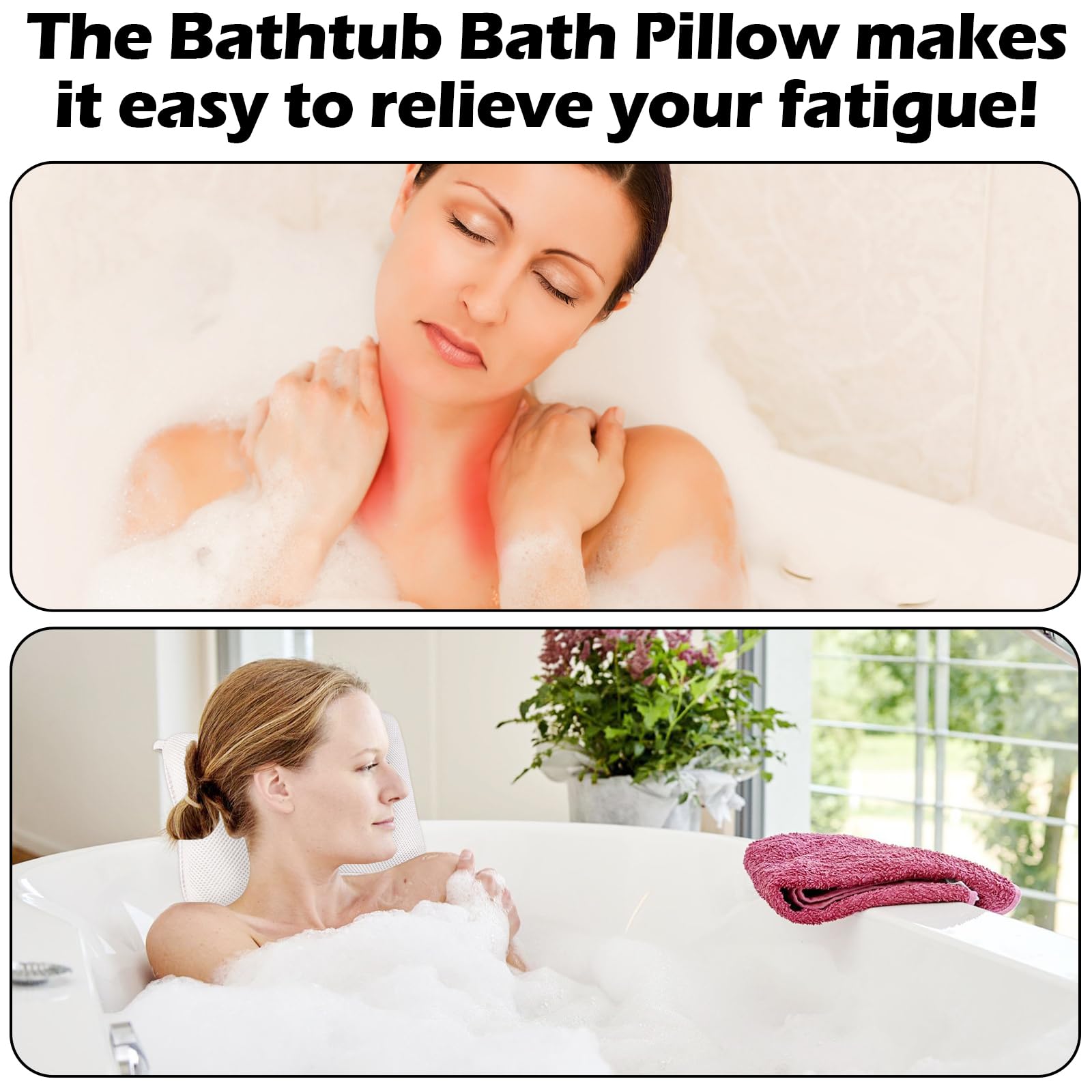 VMUTGA Almohada de Baño, Reposacabezas Ergonómico, Almohada de Baño Transpirable, con 2 Potentes Almohadas de Baño con Ventosa, para SPA Bañera, Relajar la Nuca (Blanco)