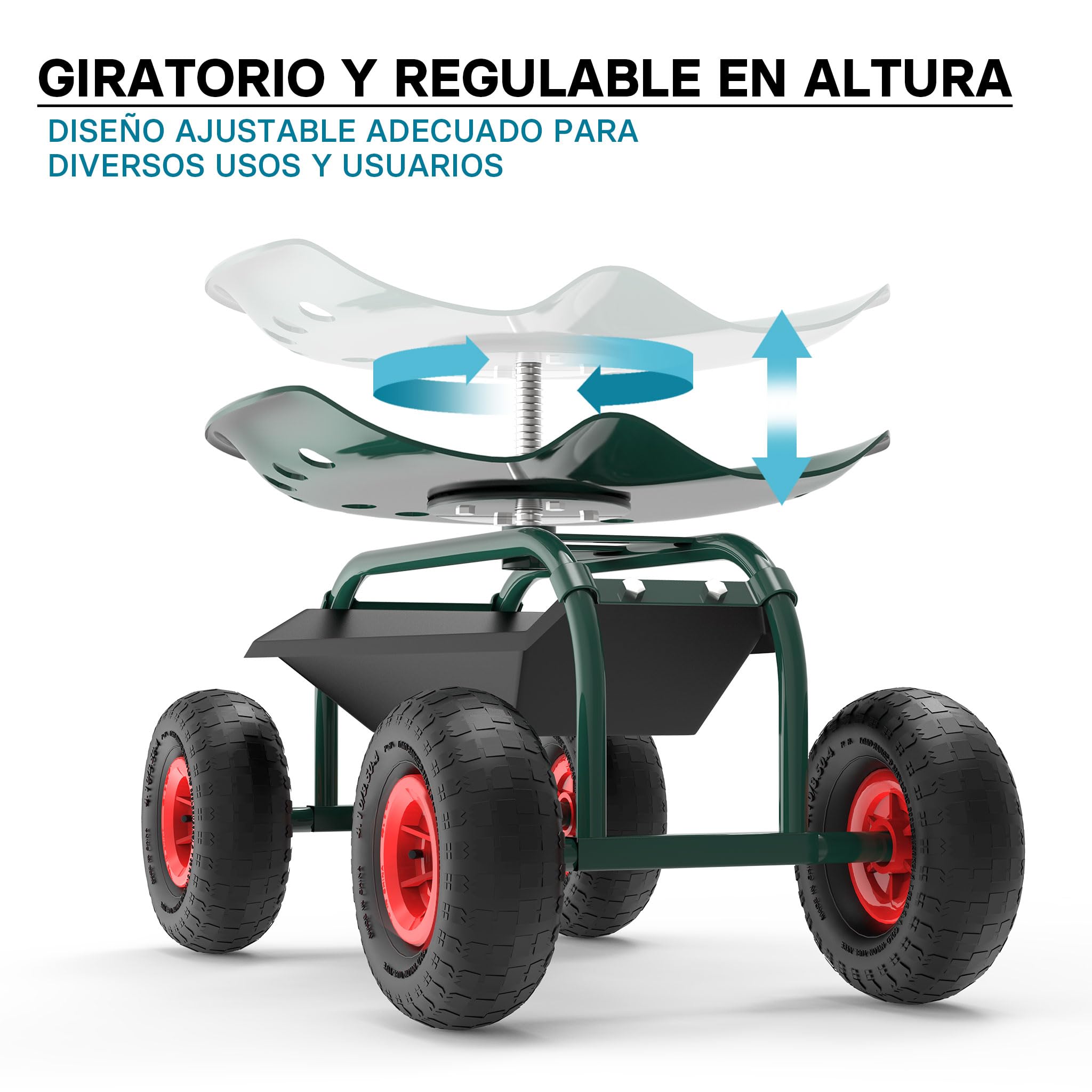 WilTec Asiento Ruedas Taller 150kg Taburete móvil Taller Asiento Trabajo Asiento Ruedas Taburete portátil