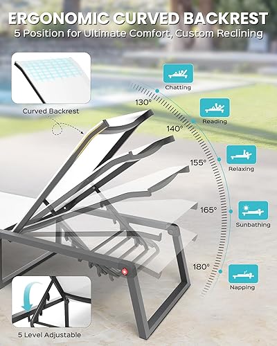 Miniatura 4 de Tumbona de aluminio para exteriores, plegable y sin montaje, sillas reclinables de 5 posiciones para exteriores, patas totalmente conectadas a
