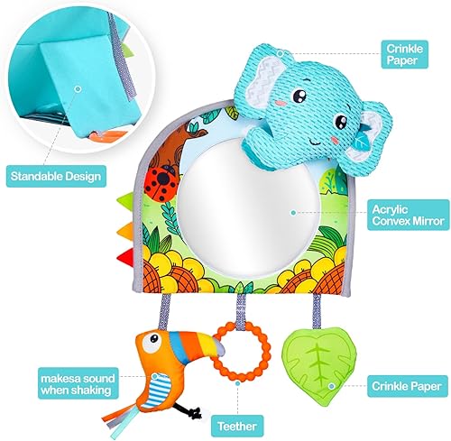 Miniatura 5 de Juguetes de asiento de automóvil, juguete de espejo para bebé, juguetes de automóvil para bebé, orientación trasera, espejo, mordedor y papel