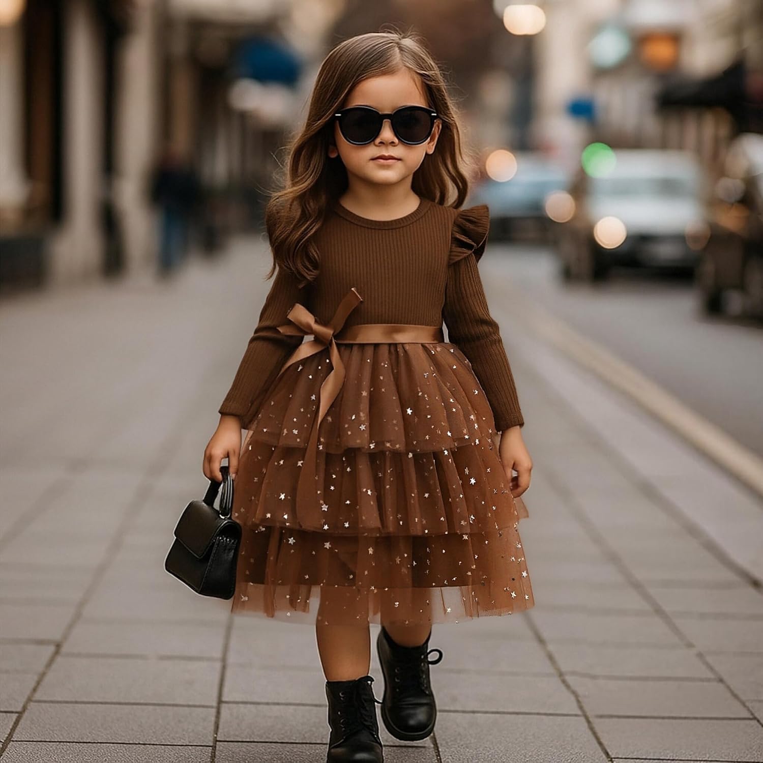 Toddler Dress Girls Ruffle Long Sleeve Layered Tulle Dress Fall Spring Fashion Party Dresses 2-6Y - Image 3