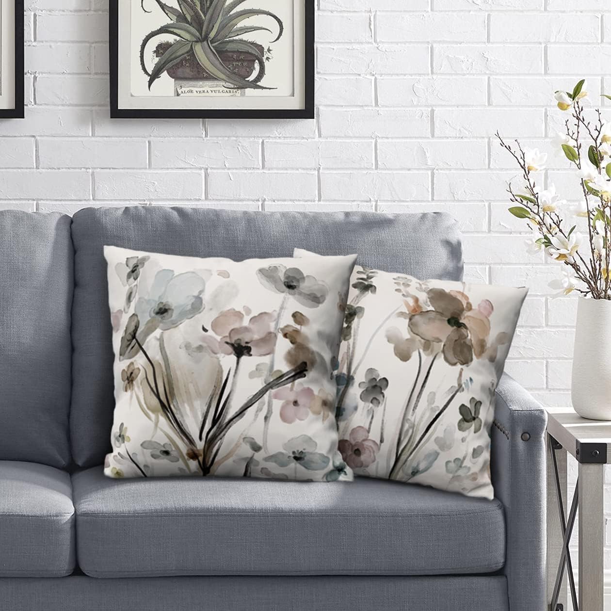 Flower Throw Pillow Covers 16x16 Set of 2, Flowers Pillow Cushion Cases, Modern Decorative Square Pillowcovers for Sofa Couch Bedroom Living Room Car Seat: Kitchen & Dining