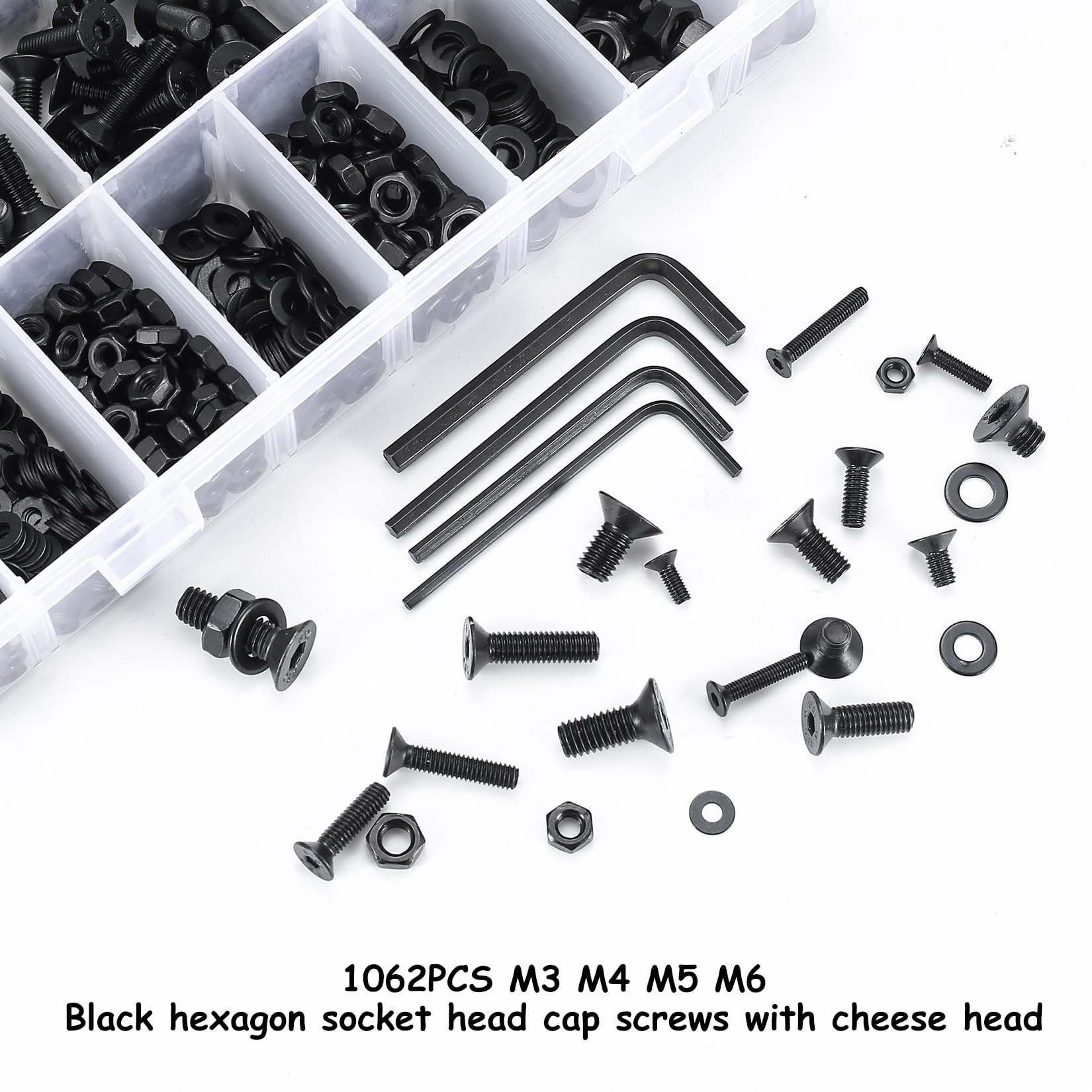 1062 Pcs Countersunk Bolts and Nuts Set, M3 M4 M5 M6 Screws Set, Machine Screws Nuts and Bolts Assortment - Image 4