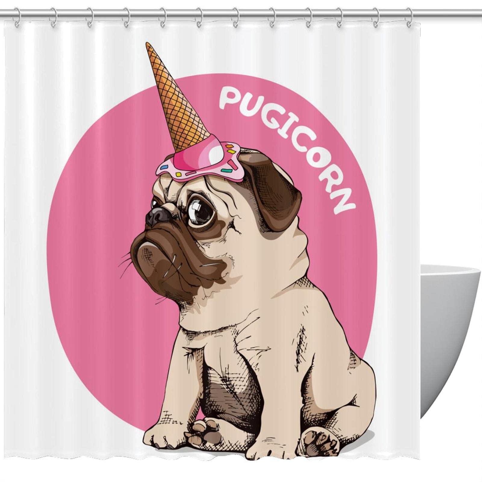 Rideau de douche en tissu Pughol chien licorne avec crochets de fixation inclus