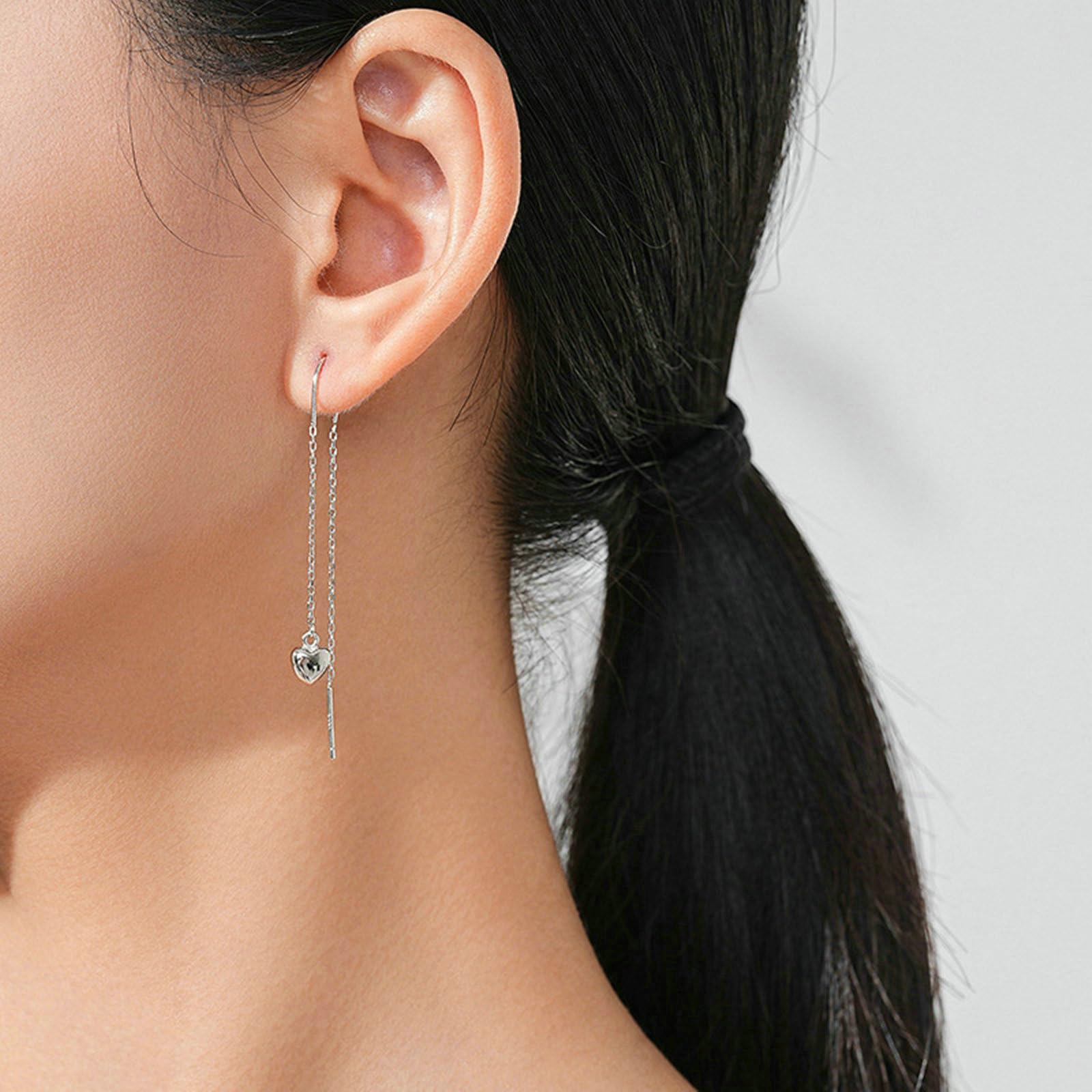 Weißgold Ohrringe Durchzieher 750 585 375 Echtgold Eckig, Damen Ohrringe Hängend Lange Kette mit Herz Hochzeit Ohrhänger Durchzieher für Frauen Hypoallergen