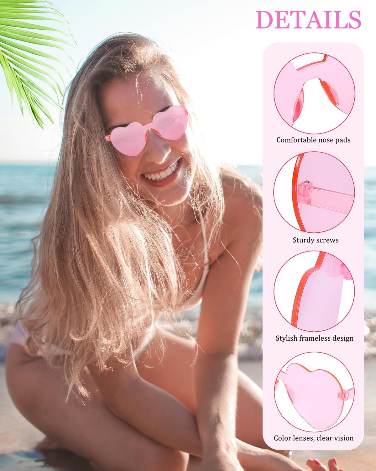 Heart Shaped Sunglasses for Women Trendy Heart Sunglasses Rimless Transparent Glasses Colorful Rave Party Favors - Image 5