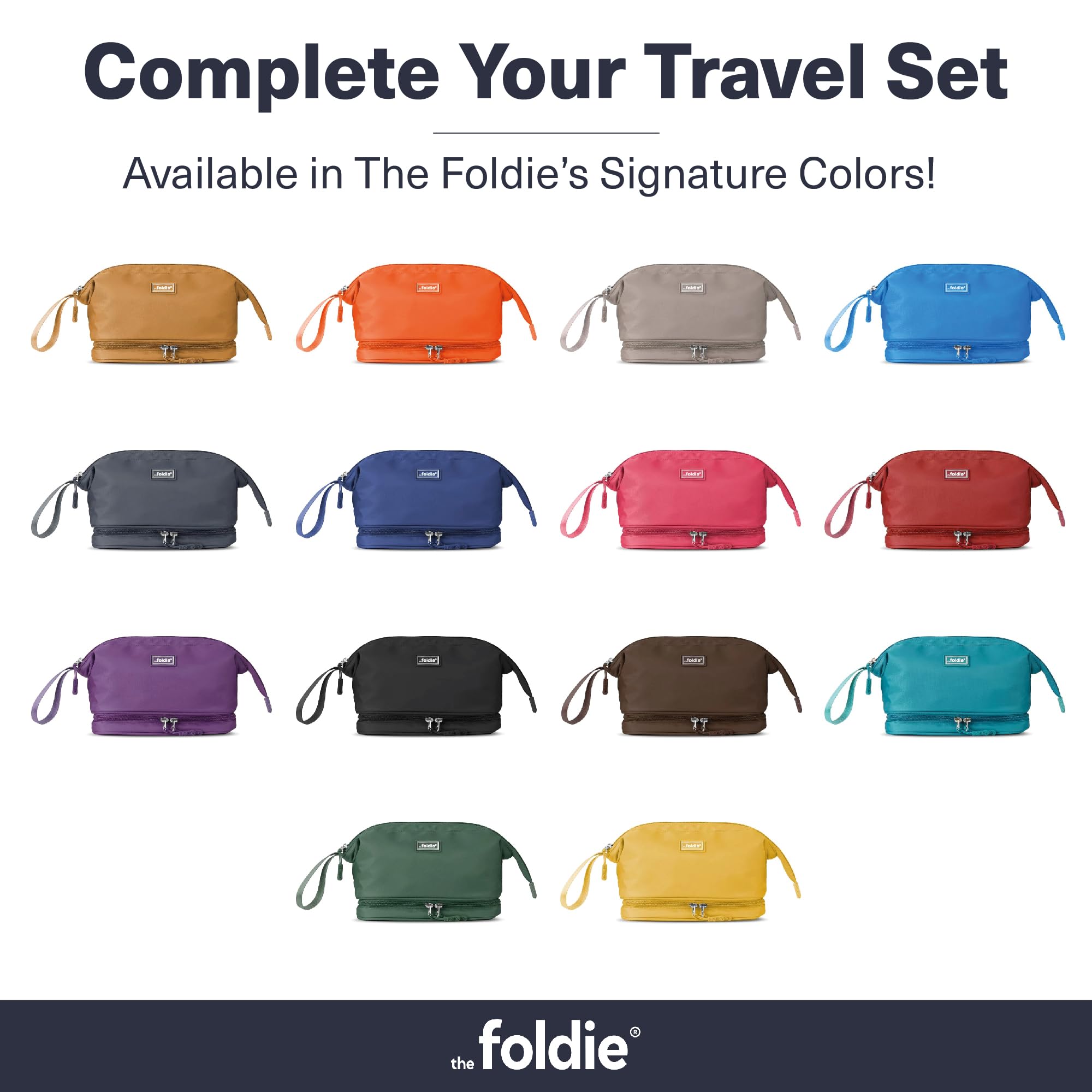 The Foldie® Neceser de viaje para hombres y mujeres, repelente al agua, lavable a máquina, organizador de maquillaje y cosméticos con múltiples compartimentos, Azul