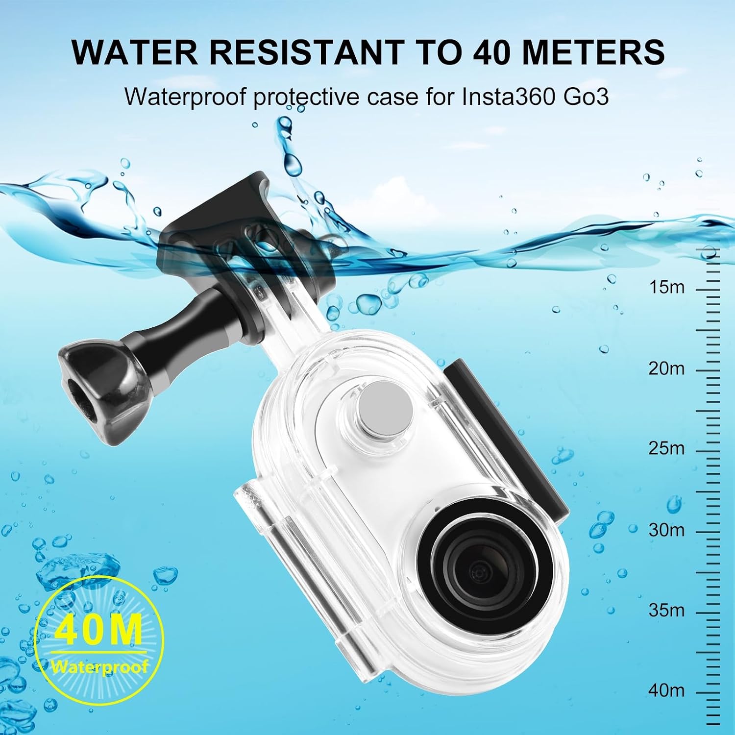 PULUZ 131FT/40M Diving Case for Insta360 GO 3 /GO 3S Underwater Waterproof Housing Case for Insta 360 GO 3S/GO 3 Sports Camera Protective Dive Case for Diving Surfing Swimming Skiing