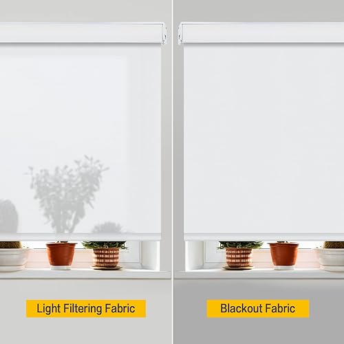 Vista 4 de Yin Yang Persianas opacas con cenefa inalámbrica, cortinas de tela filtrante de luz UV blanca, persianas enrollables con cenefa de metal cubierta