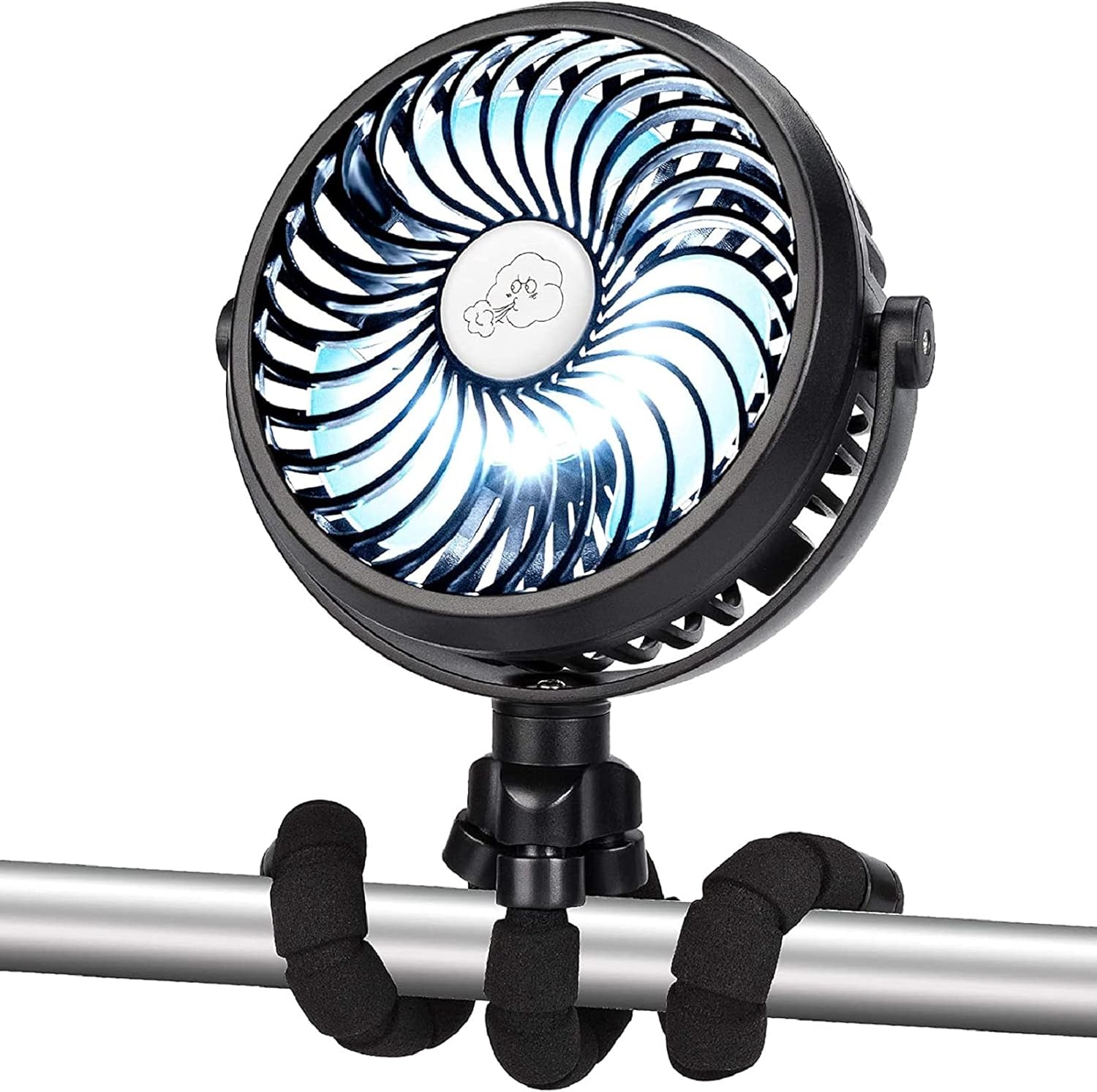 Kakeedoo Stroller Fan, 360° Rotatable Portable Mini Handheld Fan with 3 Speeds, Battery Powered Flexible Tripod Fan with LED for Camping Outdoor: Kitchen & Dining