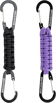 BRAVESHINE Keychain with Snap Hook Carabiner Clips, Paracord Keychain Carabiner Clips with Locking D Ring Hooks Hangers, Heavy Duty Lanyard Key Chain for Car Keys, Backpack, Tools, Men, Women
