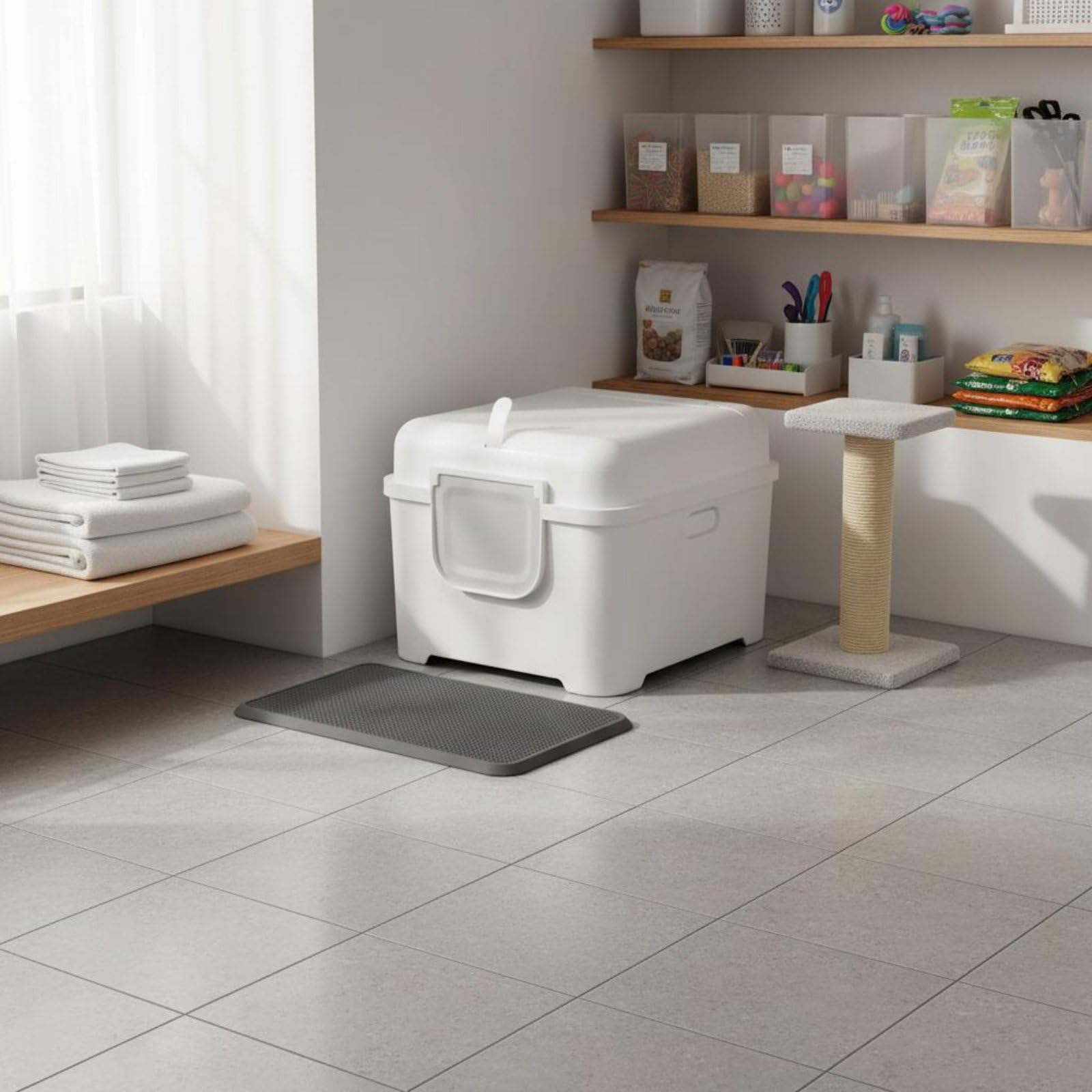 Inodoro para Gatos Recipiente Sanitario Arenero Caja Hermética con Diseño Cerrado Amplia Entrada y Filtro Que Ayuda a Contener Olores Adecuado para el, Azul Cielo