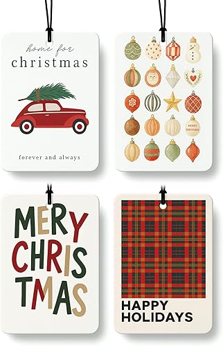Miniatura 13 de Ambientador de Coche de Bayas de Feliz Navidad 4 Piezas, Clásico Copo de Nieve de Navidad Jengibre Ambientador Colgante para Autos Armario Cajón