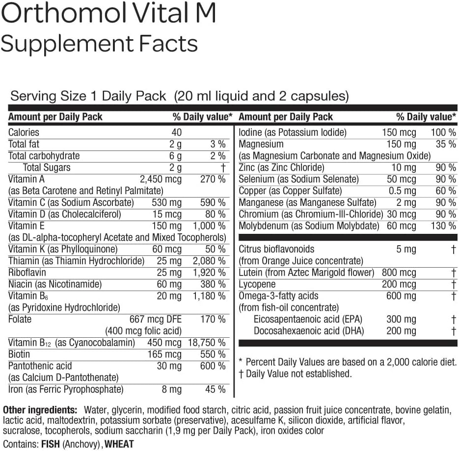 Orthomol Vital M – Daily Multivitamin for Men, Vitamins A, B, C, D3, E, K, Zinc, Iodine & Omega-3, Supports Energy, Vitality, Immune Health & Metabolism, 7-Day Supply, Liquid+ Capsules Supplement - Image 3